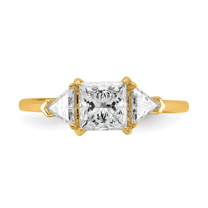 14K Yellow Gold 1/2 carat Lab Grown Diamond VS/SI+ G+ Trillion and 1 carat Princess Center Semi Mount Three Stone Engagement Ring