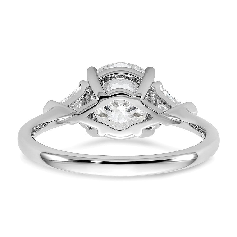 14K White Gold 1/2 carat Lab Grown Diamond VS/SI+ G+ Triangle 2 carat Round Semi Mount Three Stone Engagement Ring