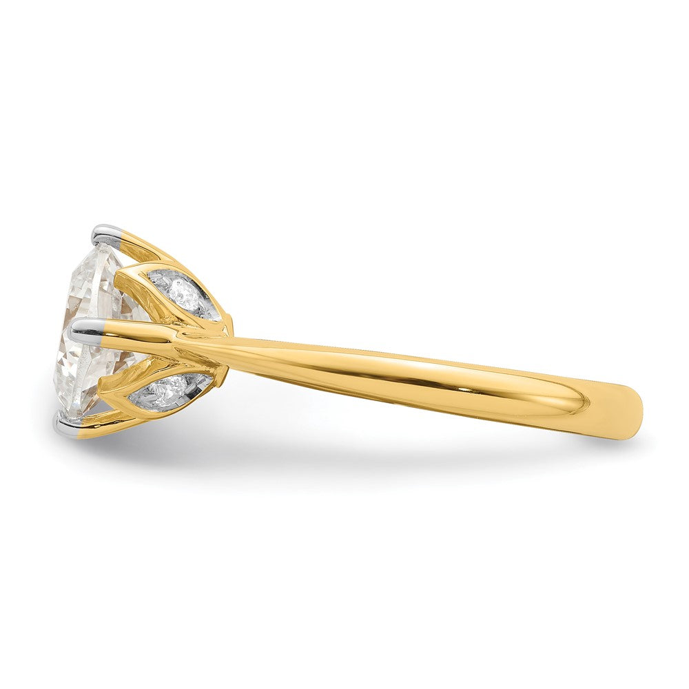 14K Yellow Gold (Holds 2 carat (7.60 mm) Cushion-cut) 4-Prong with 1/15 carat Diamond Leaf Design Semi-Mount Engagement Ring
