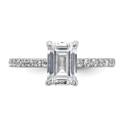 14K White Gold 2 carat Certified Lab Grown Diamond VS+ F+ Emerald Complete Solitaire with Flair Engagement Ring