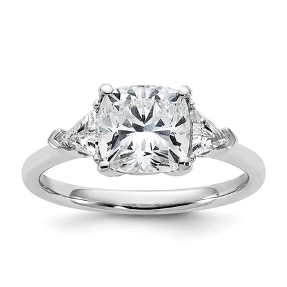 14K White Gold 2 1/2 carat Certified Lab Grown Diamond VS/SI+ G+ Cushion and Triangle Complete Three Stone Engagement Ring