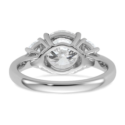 14K White Gold 5/8 carat Lab Grown Diamond VS+ F+ 2 1/2 carat Center Round Semi Mount Three Stone Engagement Ring