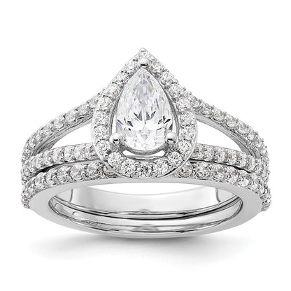 14K White Gold Halo Plus (Holds 1 carat (8x5mm) Pear Center) 5/8 carat Diamond Semi-Mount Engagement Ring