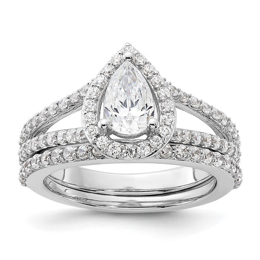 14K White Gold Halo Plus (Holds 1 carat (8x5mm) Pear Center) 5/8 carat Diamond Semi-Mount Engagement Ring