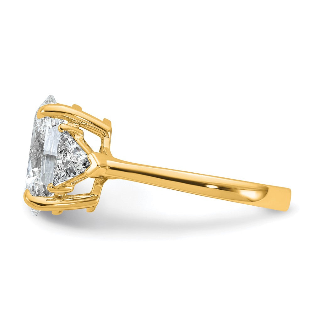 14K Yellow Gold 4 1/8 carat Certified Lab Grown Diamond VS+ F+ Complete Oval and Trillion Three Stone Engagement Ring