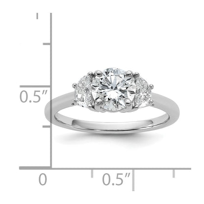 14K White Gold 3/8 carat Lab Grown Diamond VS/SI+ G+ 1 carat Center Round Semi Mount Three Stone Engagement Ring