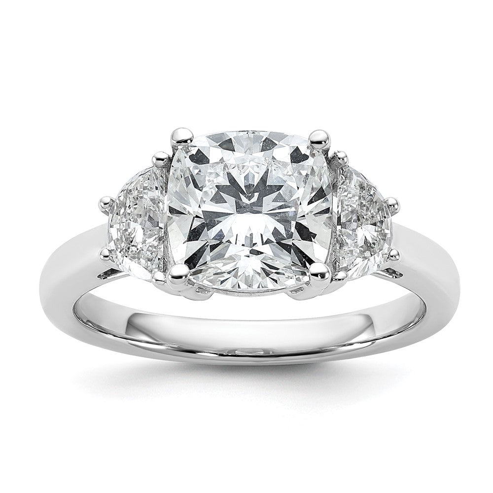 14K White Gold 3 1/8 carat Certified Lab Grown Diamond VS/SI+ G+ Complete Cushion and Half Moon Three Stone Engagement Ring