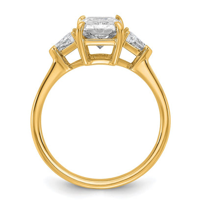 14K Yellow Gold 1/2 carat Lab Grown Diamond VS+ F+ Triangle 2 carat Radiant Center Semi Mount Three Stone Engagement Ring