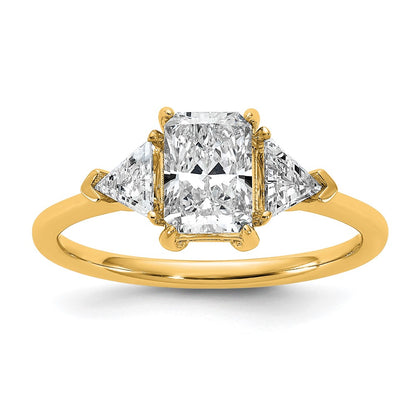 14K Yellow Gold 1 3/8 carat Certified Lab Grown Diamond VS+ F+ Radiant and Triangle Complete Three Stone Engagement Ring