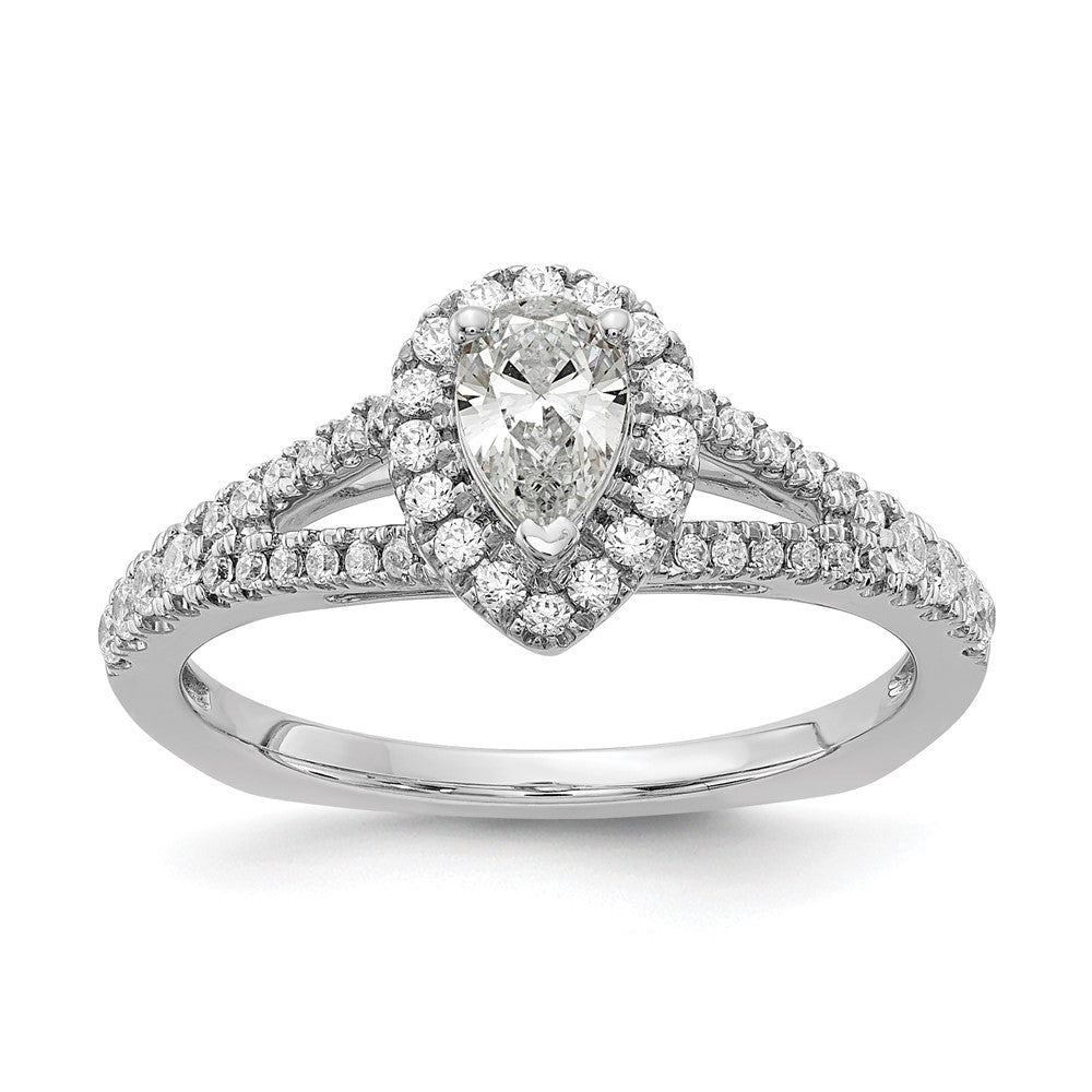 14K White Gold Halo Plus (Holds 1/2 carat (6x4mm) Pear Center) 3/8 carat Diamond Semi-mount Engagement Ring