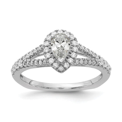 14K White Gold Halo Plus (Holds 1/2 carat (6x4mm) Pear Center) 3/8 carat Diamond Semi-mount Engagement Ring