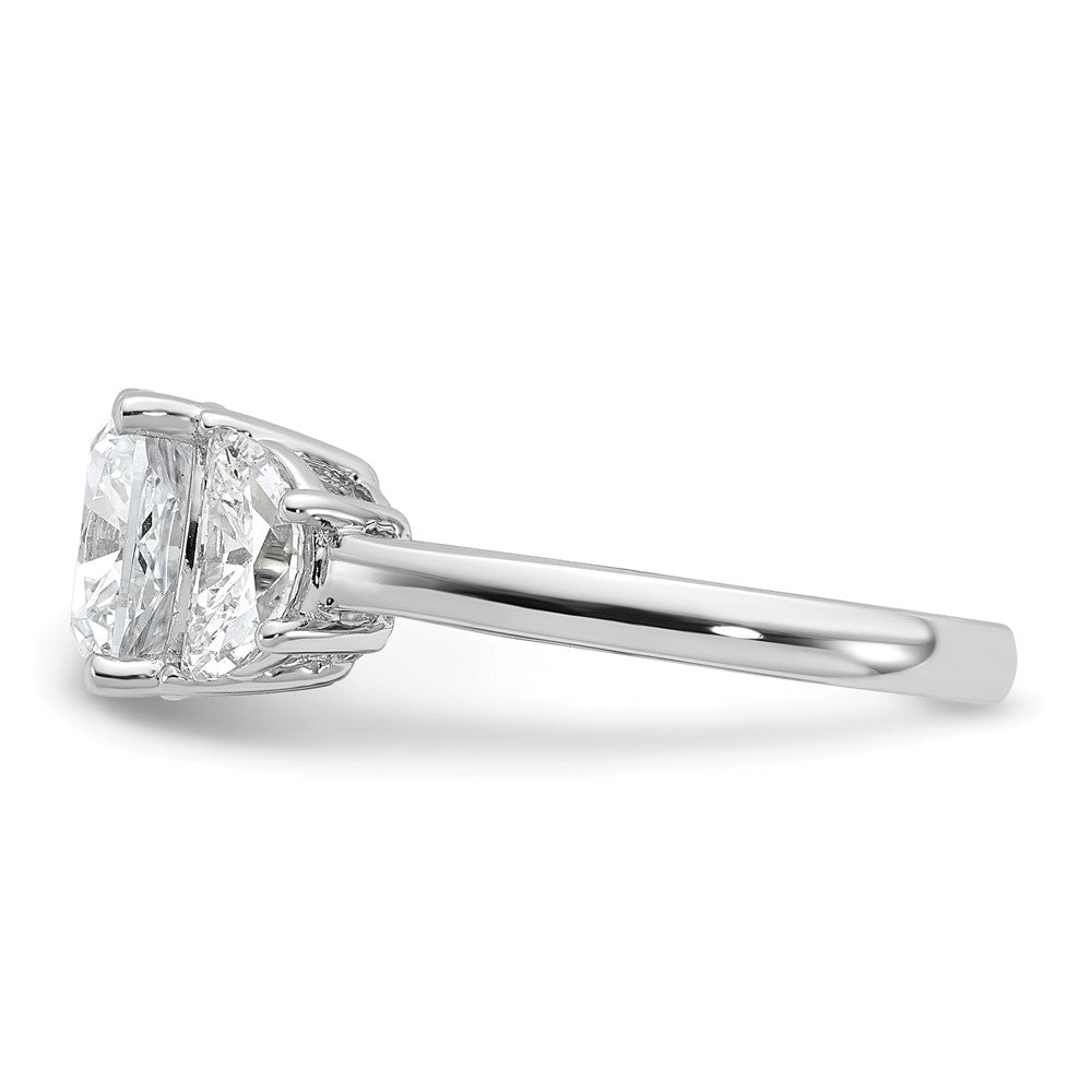 14K White Gold 1 carat Lab Grown Diamond VS/SI+ G+ Half Moon and 3 carat Cushion Center Semi Mount Three Stone Engagement Ring