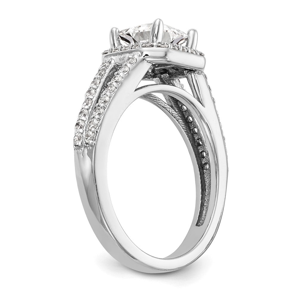 14K White Gold Halo Plus (Holds 1 carat (5.5mm) Princess Center) 1/2 carat Diamond Semi-Mount Engagement Ring
