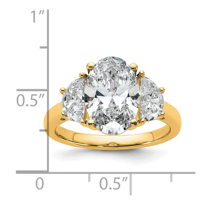 14K Yellow Gold 4 carat Certified Lab Grown Diamond VS+ F+ Complete Oval and Half Moon Three Stone Engagement Ring
