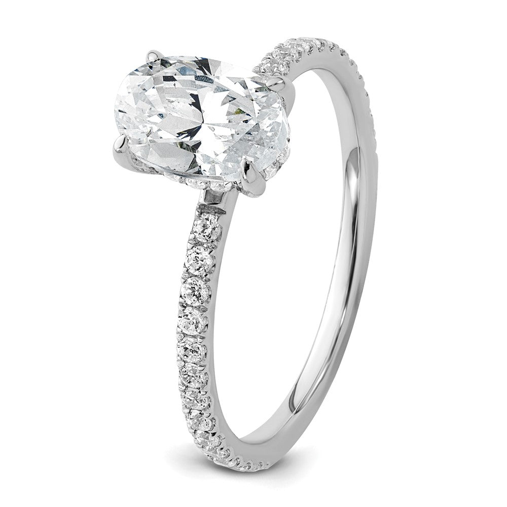 14K White Gold 1 1/3 carat Certified Lab Grown Diamond VS+ F+ Oval Complete Solitaire with Flair Engagement Ring