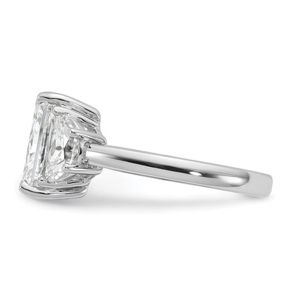 14K White Gold 4 carat Certified Lab Grown Diamond VS/SI+ G+ Radiant and Half Moon Complete Three Stone Engagement Ring