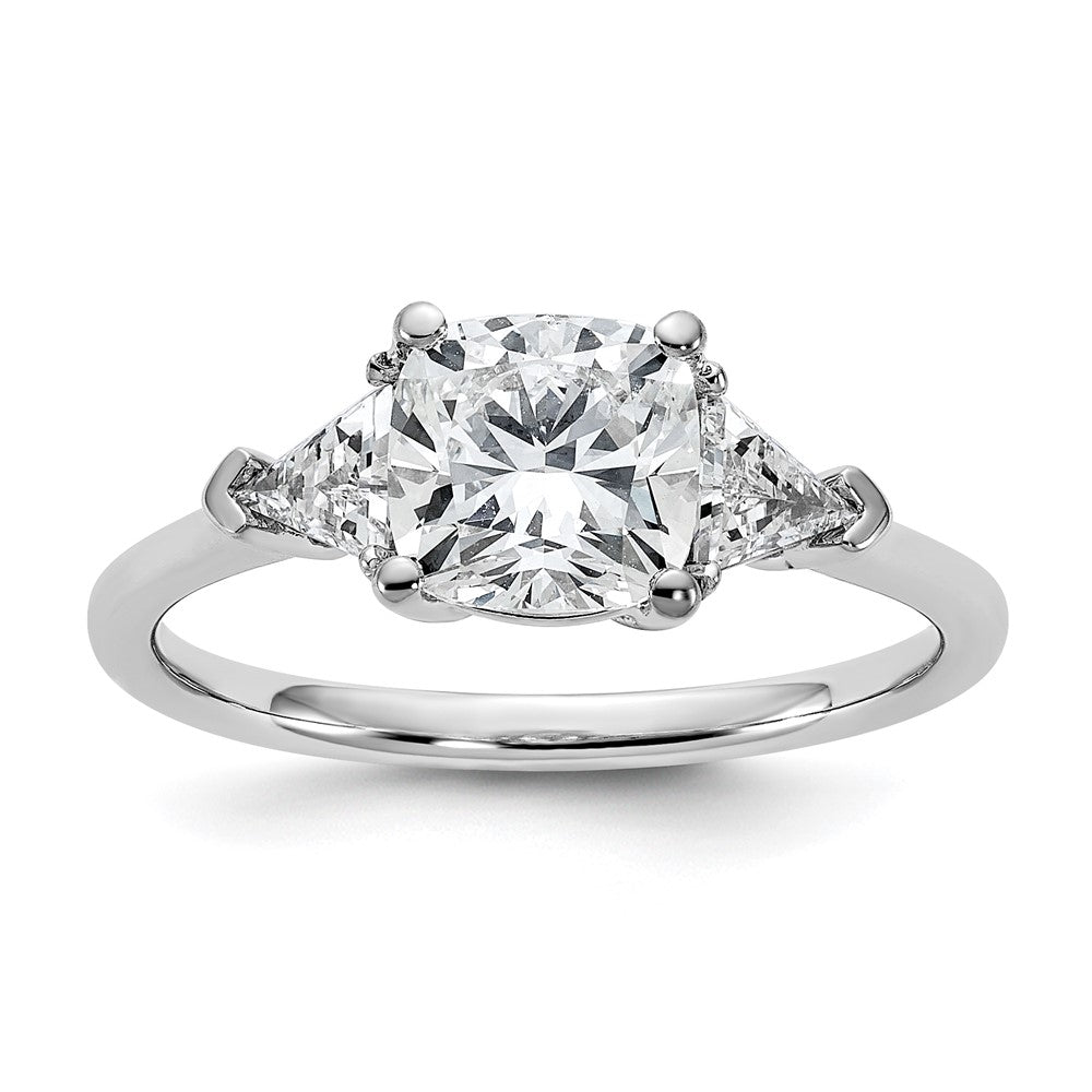 14K White Gold 2 carat Certified Lab Grown Diamond VS/SI+ G+ Cushion and Triangle Complete Three Stone Engagement Ring