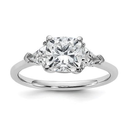 14K White Gold 2 carat Certified Lab Grown Diamond VS/SI+ G+ Cushion and Triangle Complete Three Stone Engagement Ring