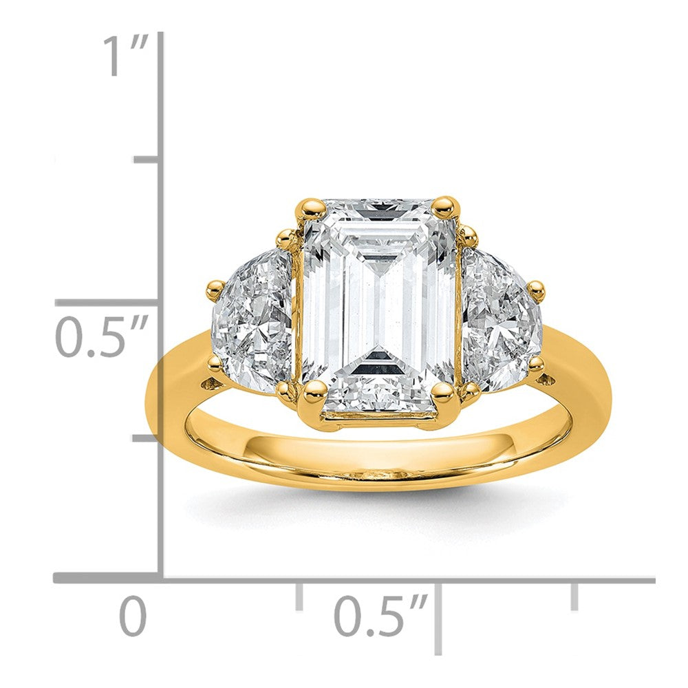 14K Yellow Gold 4 carat Certified Lab Grown Diamond VS/SI+ G+ Complete Emerald and Half Moon Three Stone Engagement Ring