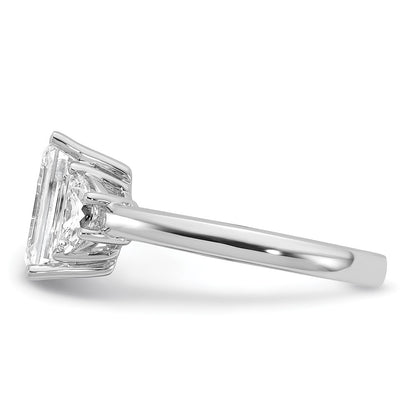 14K White Gold 5/8 carat Lab Grown Diamond VS/SI+ G+ Semi Mount Emerald and Half Moon Three Stone Engagement Ring