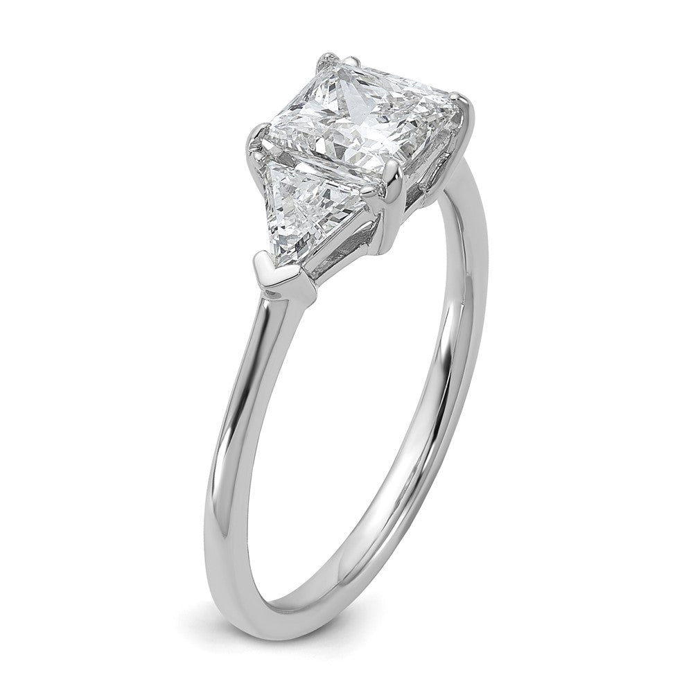 14K White Gold 1/2 carat Lab Grown Diamond VS/SI+ G+ Trillion and 1 carat Princess Center Semi Mount Three Stone Engagement Ring