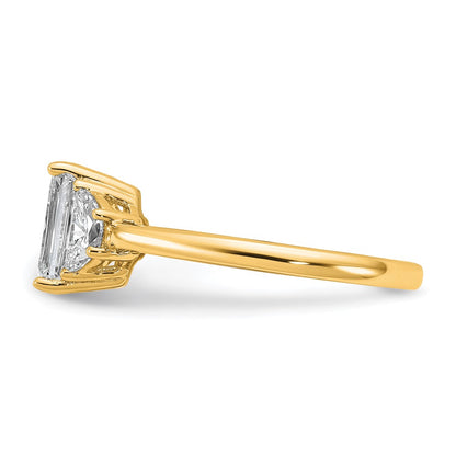 14K Yellow Gold 1/2 carat Lab Grown Diamond VS/SI+ G+ Semi Mount Emerald and Half Moon Three Stone Engagement Ring