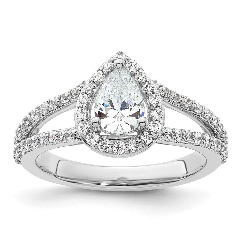 14K White Gold Halo Plus (Holds 3/4 carat (7x5mm) Pear Center) 5/8 carat Diamond Semi-Mount Engagement Ring