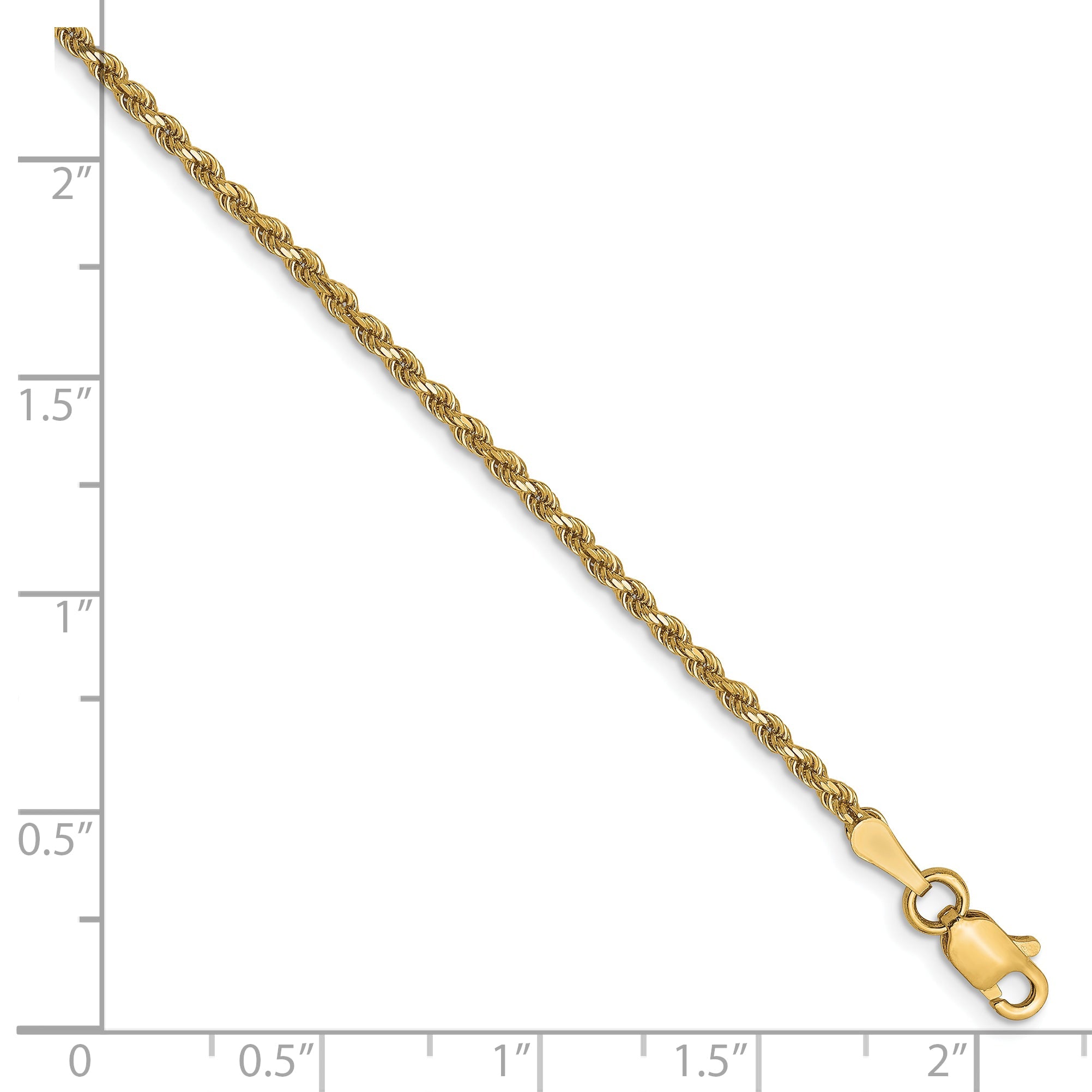 7 Inch 10K Yellow Gold 1.75mm Diamond Cut Rope Chain Bracelet