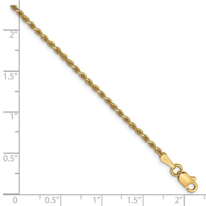 7 Inch 10K Yellow Gold 1.75mm Diamond Cut Rope Chain Bracelet