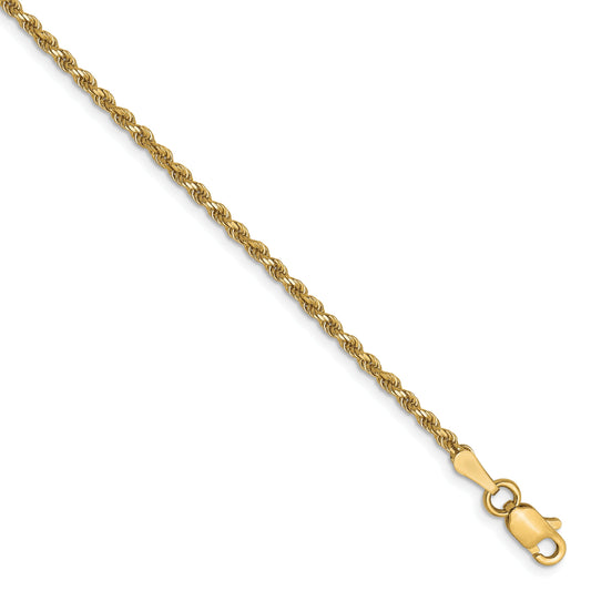 7 Inch 10K Yellow Gold 1.75mm Diamond Cut Rope Chain Bracelet