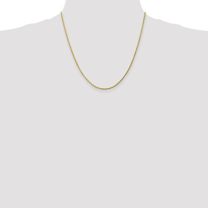 20 Inch 10K 2mm Diamond-Cut Rope Chain Necklace