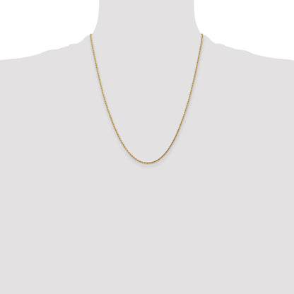 22 Inch 10K Yellow Gold 2mm Diamond Cut Rope Chain Necklace