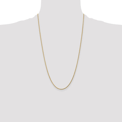 26 Inch 10K Yellow Gold 2mm Diamond Cut Rope Chain Necklace