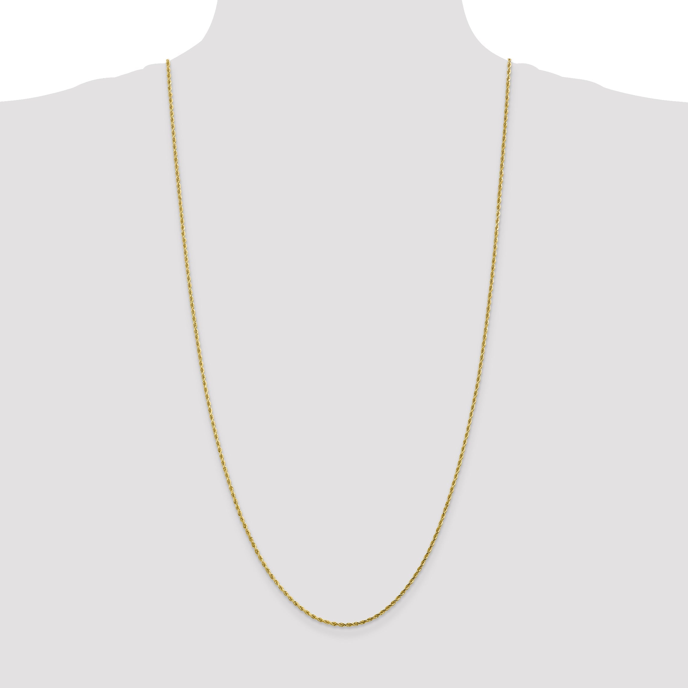3 Inch 10K Yellow Gold 2mm Diamond Cut Rope Chain Necklace