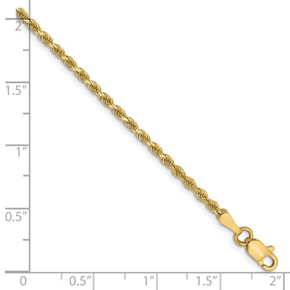 8 Inch 10K Yellow Gold 2mm Diamond Cut Rope Chain Bracelet