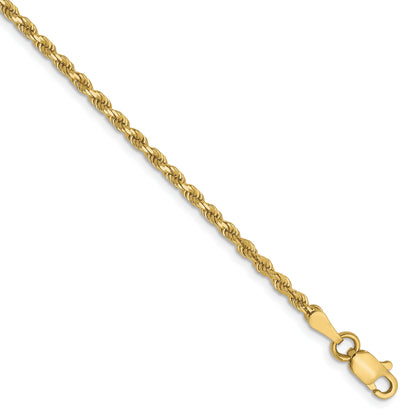 7 Inch 10k Yellow Gold 2mm Diamond-Cut Rope Chain Bracelet