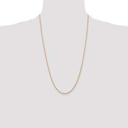26 Inch 10K Yellow Gold 2.25mm Diamond Cut Rope Chain Necklace