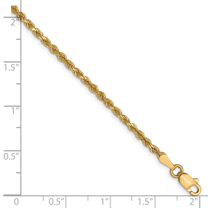 9 Inch 10K Yellow Gold 2.25mm Diamond Cut Rope Chain Bracelet