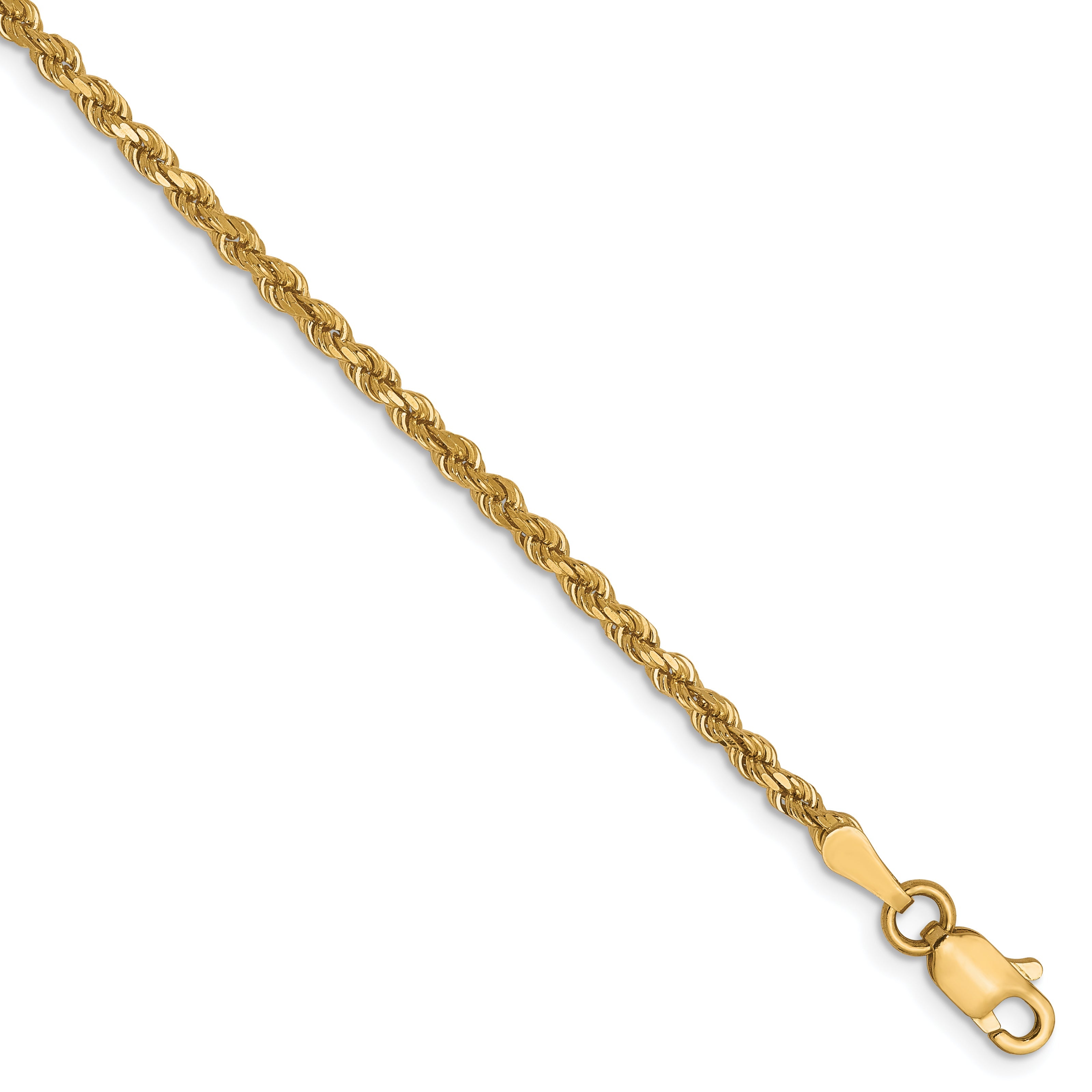 9 Inch 10K Yellow Gold 2.25mm Diamond Cut Rope Chain Bracelet