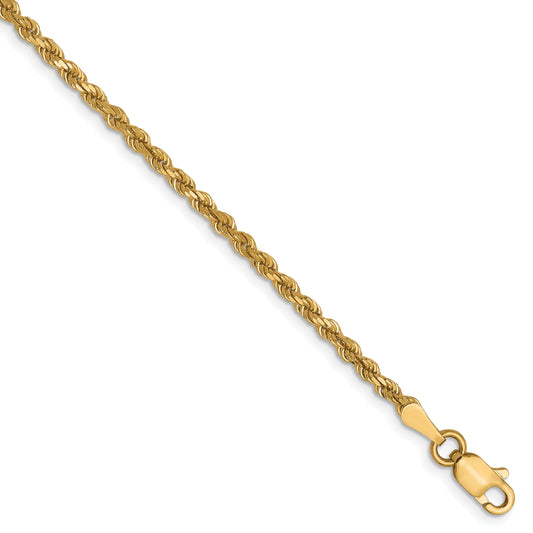 9 Inch 10K Yellow Gold 2.25mm Diamond Cut Rope Chain Bracelet