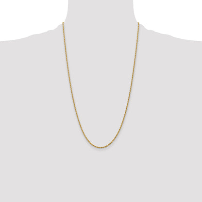 26 Inch 10K Yellow Gold 2.5mm Diamond Cut Rope Chain Necklace