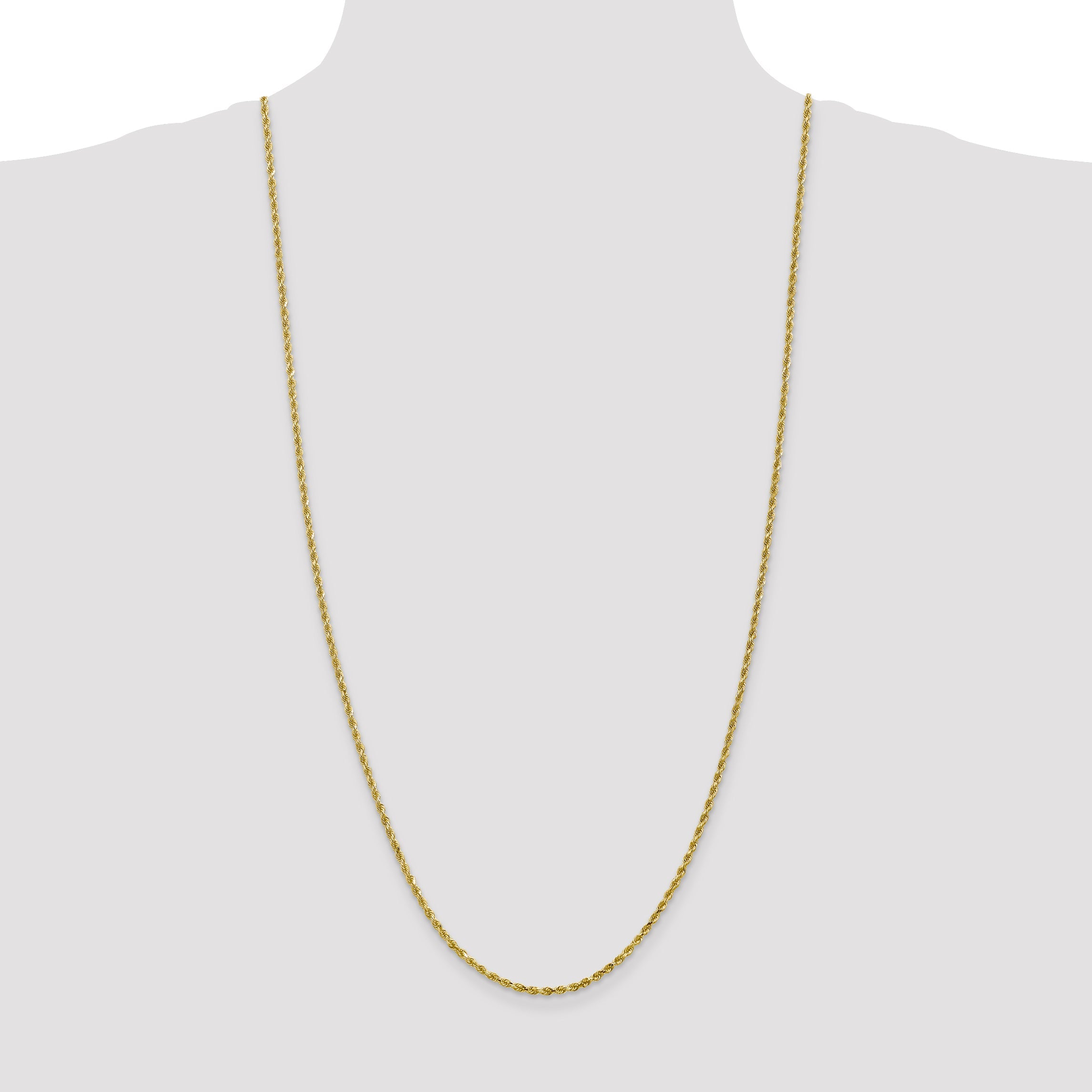 3 Inch 10K Yellow Gold 2.5mm Diamond Cut Rope Chain Necklace