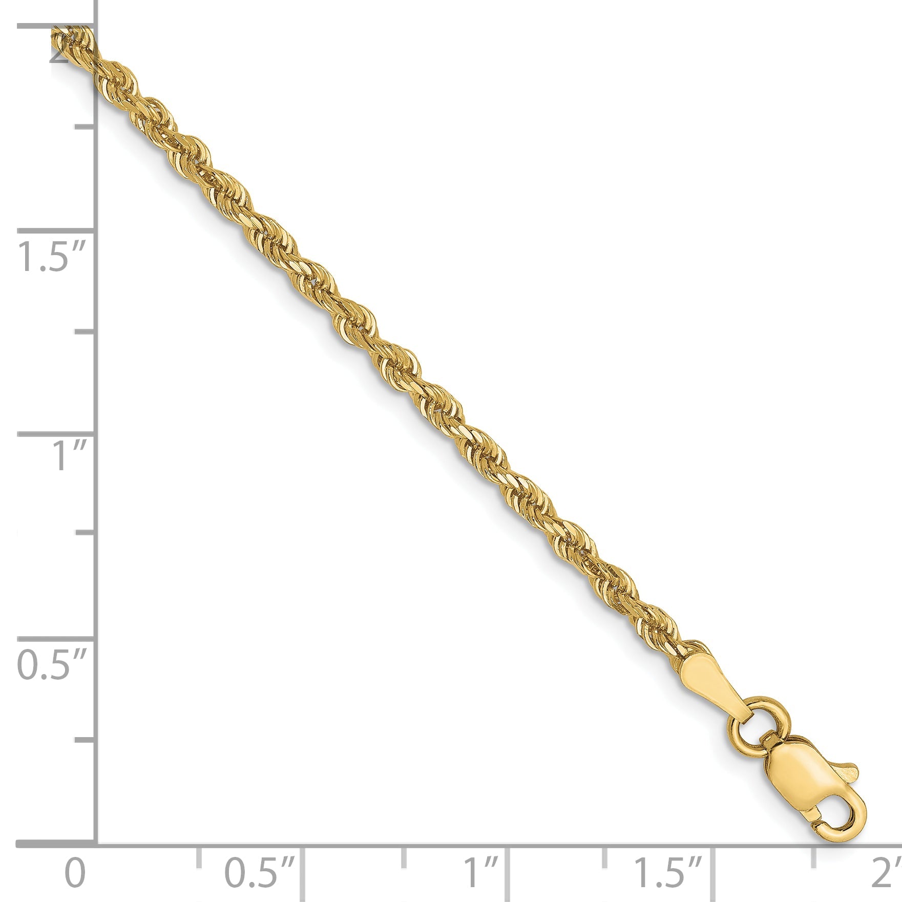 8 Inch 10K Yellow Gold 2.5mm Diamond Cut Rope Chain Bracelet