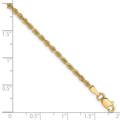 8 Inch 10K Yellow Gold 2.5mm Diamond Cut Rope Chain Bracelet