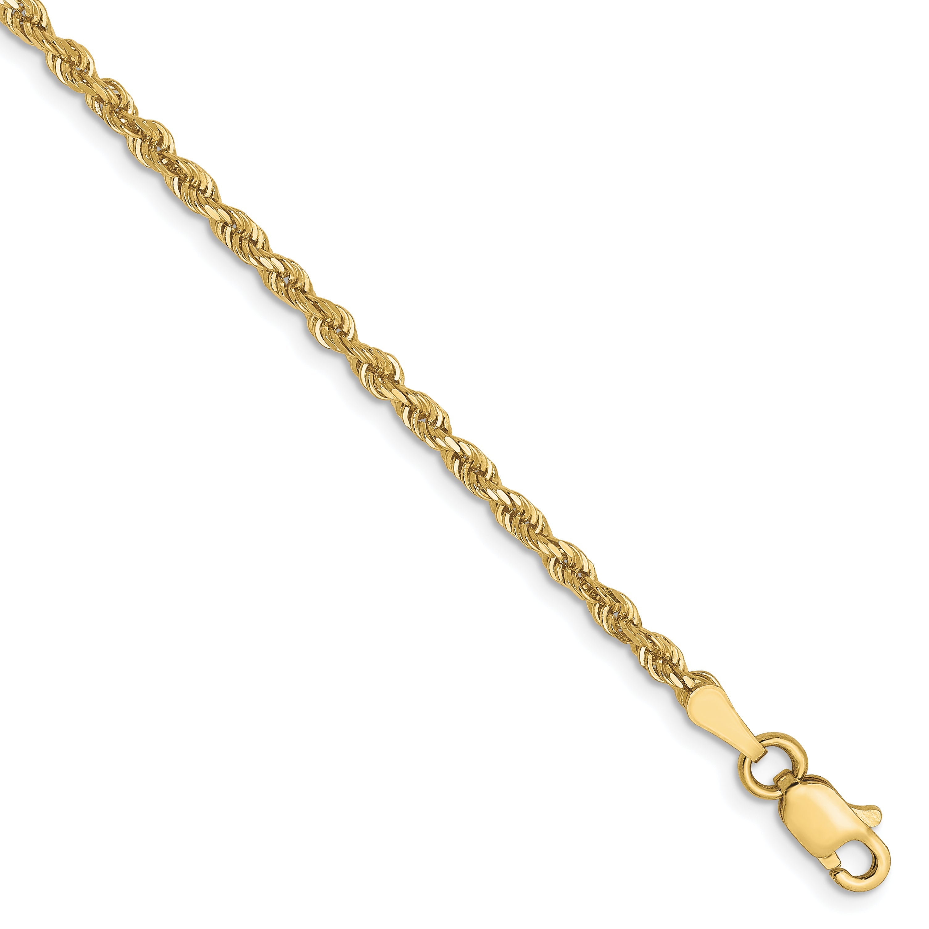7 Inch 10k Yellow Gold 2.5mm Diamond-Cut Rope Chain Bracelet