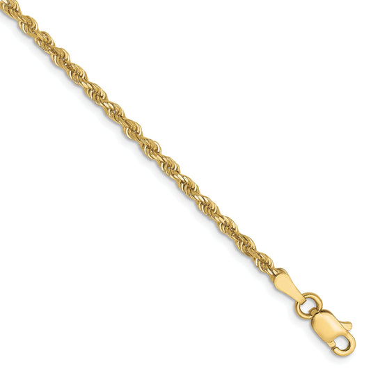 7 Inch 10k Yellow Gold 2.5mm Diamond-Cut Rope Chain Bracelet