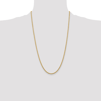 26 Inch 10K Yellow Gold 2.75mm Diamond Cut Rope Chain Necklace