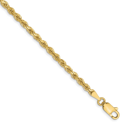 7 Inch 10K Yellow Gold 2.75mm Diamond Cut Rope Chain Bracelet