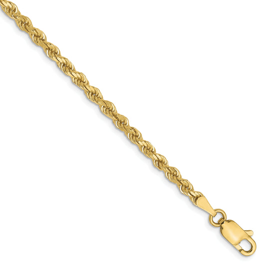 7 Inch 10K Yellow Gold 2.75mm Diamond Cut Rope Chain Bracelet