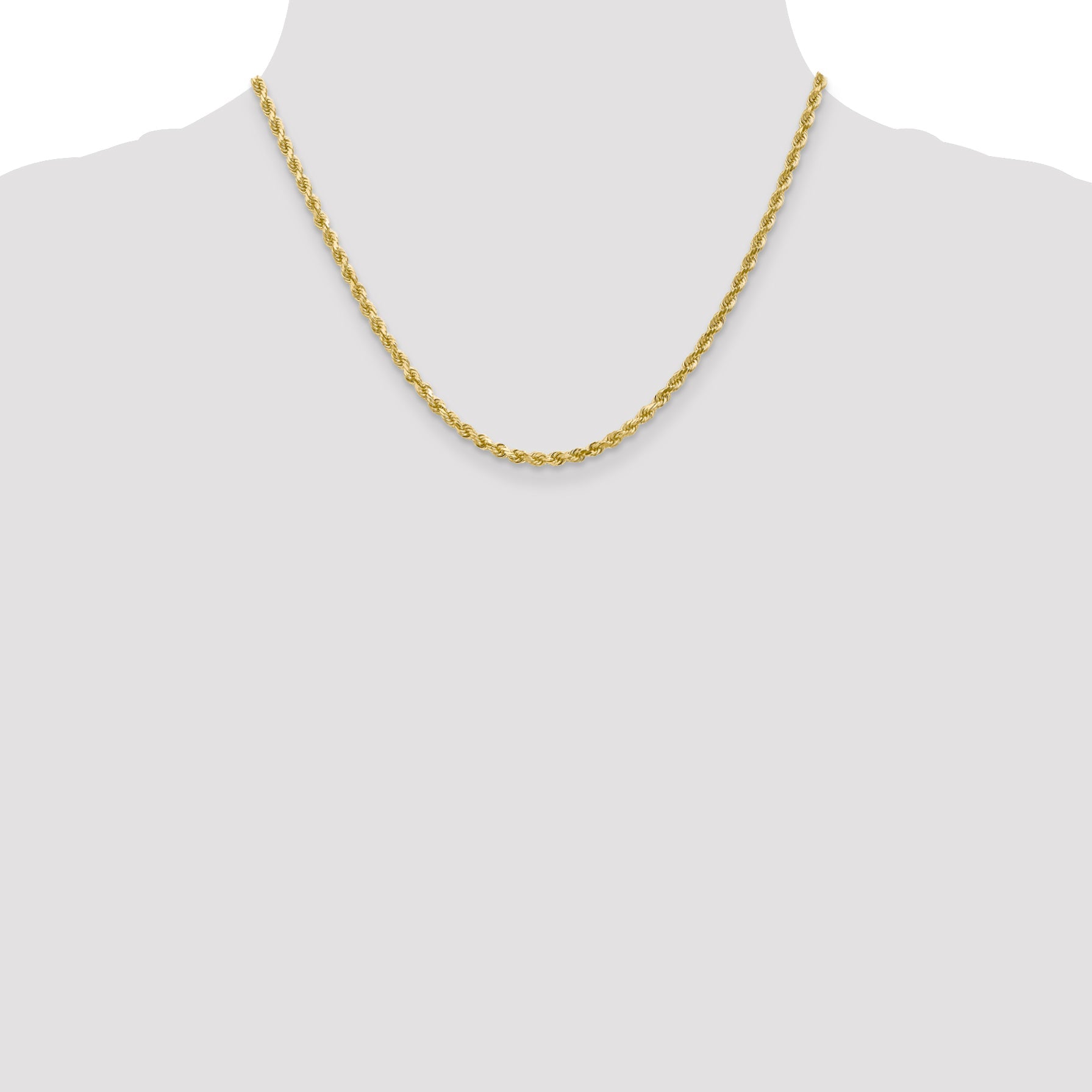 18 Inch 10K Yellow Gold 3mm Diamond Cut Rope Chain Necklace